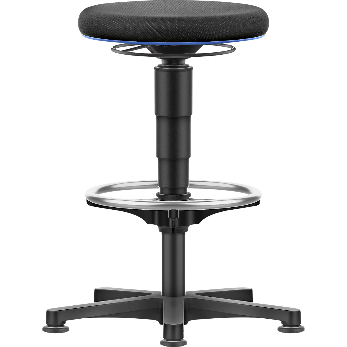 Allround kruk Bimos, zithoogte verstelbaar 560-810 mm, met glijder &amp; voetring, stoffen bekleding, ademend, kleur ring blauw