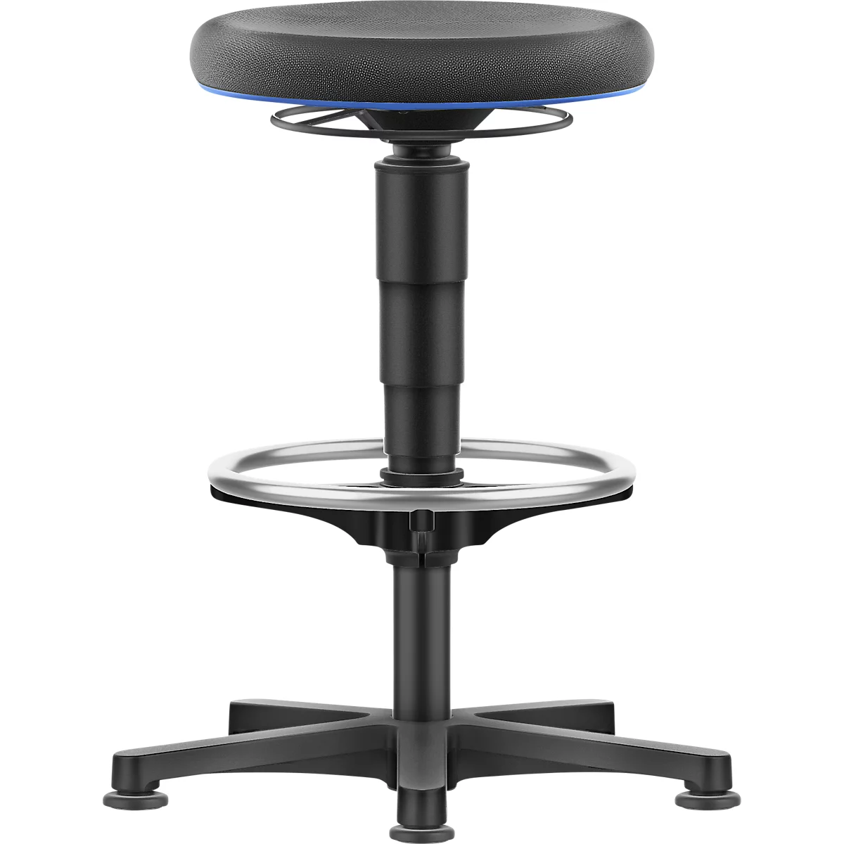 Allround kruk Bimos, zithoogte verstelbaar 560-810 mm, met glijder &amp; voetring, Supertec bekleding, snij- en slipvast, met micropantsering, kleur ring blauw