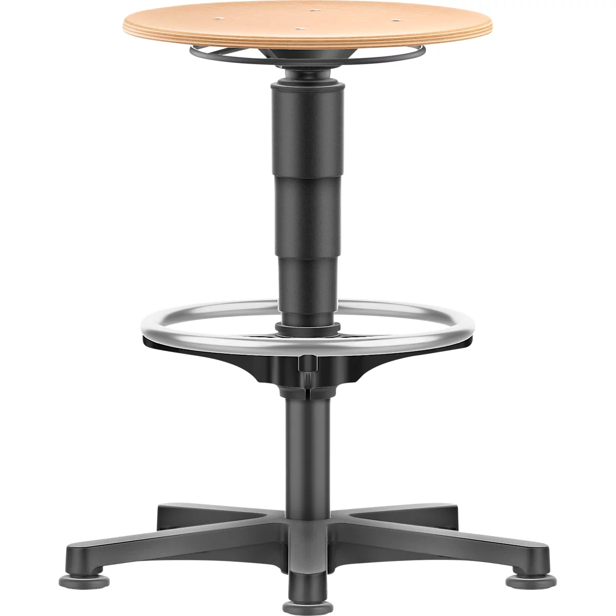 Allround kruk Bimos, zithoogte verstelbaar 560-810 mm, met glijders &amp; voetring, gelamineerd beukenhout, duurzaam, gemakkelijk schoon te maken