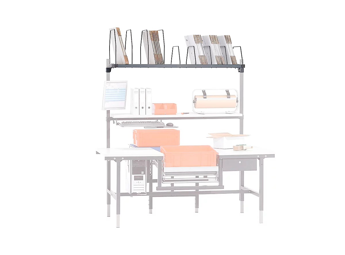 Almacén suplementario para mesa de embalaje y trabajo Rocholz 1200/1600/2000, 9 separadores, An 1600 x Pr 600 mm x Al 400, gris claro