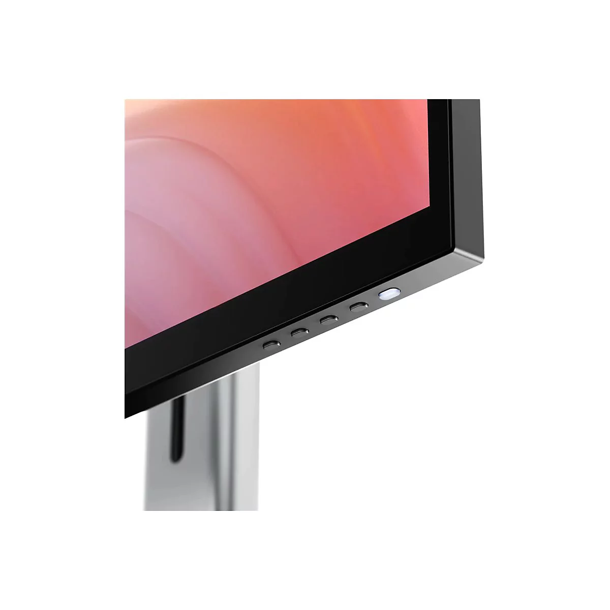 Nahaufnahme der Tasten an der Unterseite eines Monitors mit leuchtender LED.