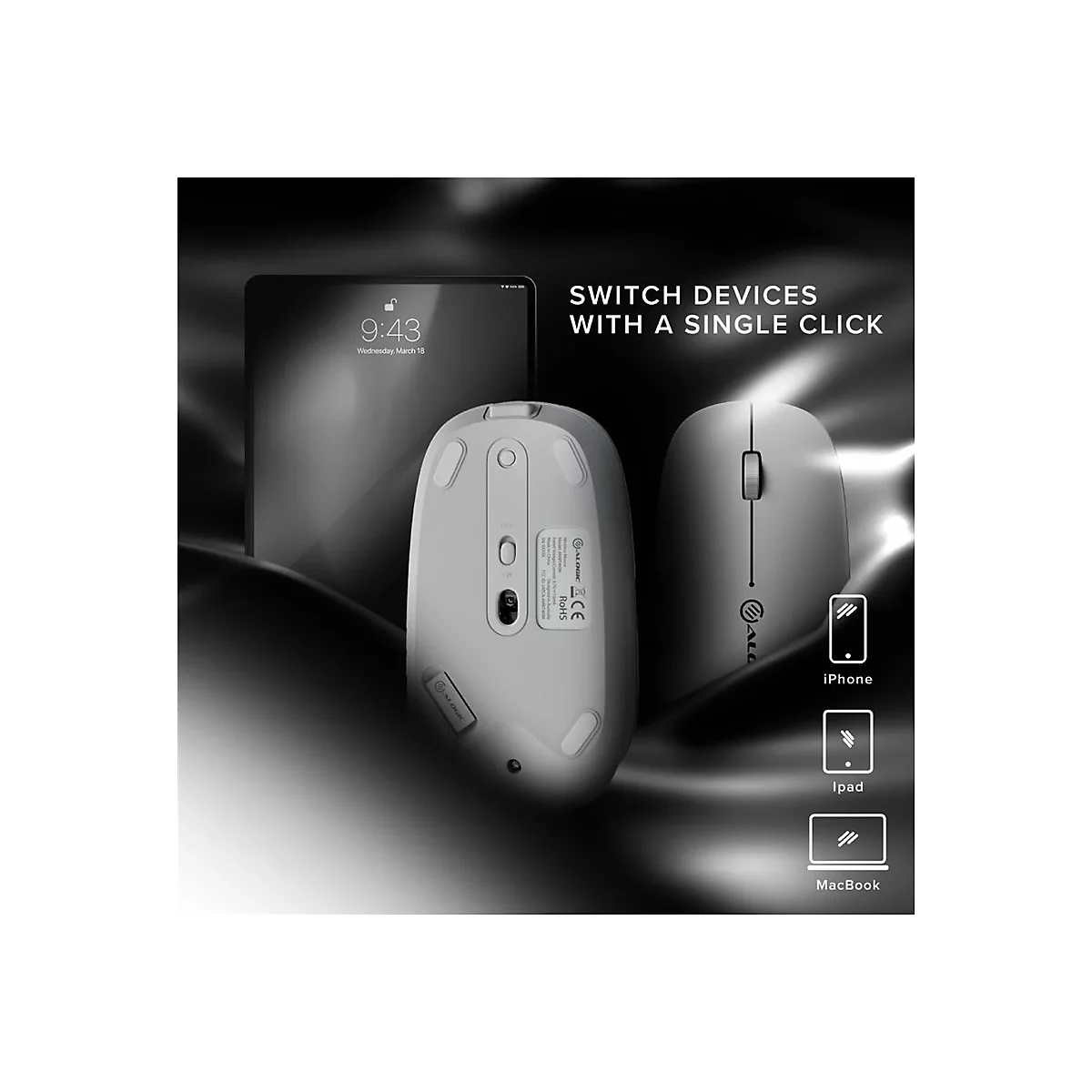 ALOGIC Echelon - Maus - wiederaufladbar - ergonomisch - optisch - 3 Tasten