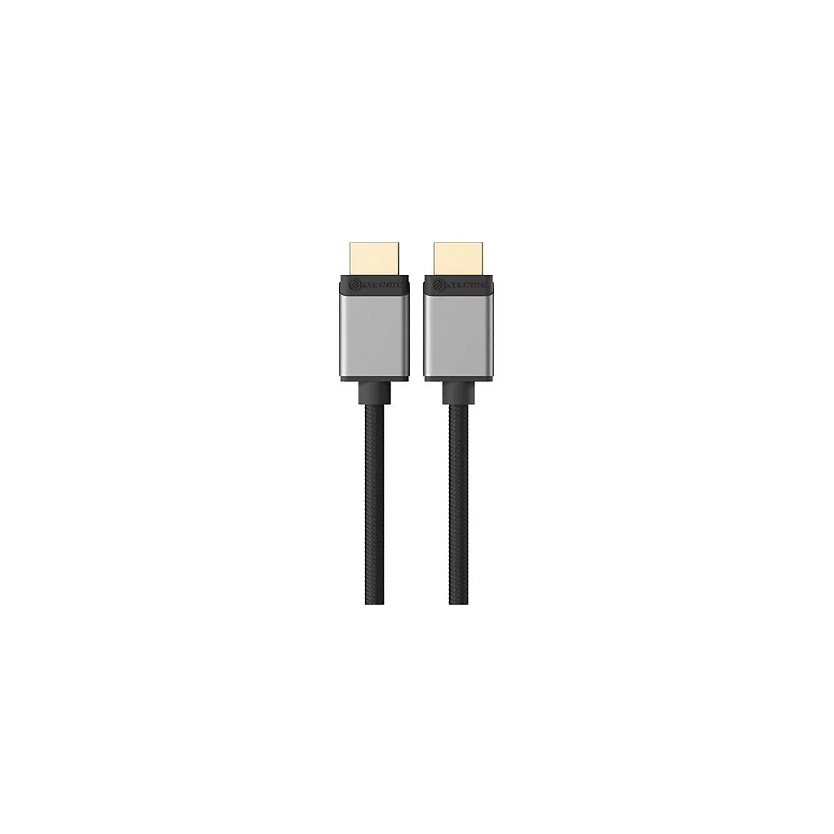 Zwei HDMI-Kabelstecker mit grauen Gehäusen und goldfarbenen Kontakten vor weißem Hintergrund.