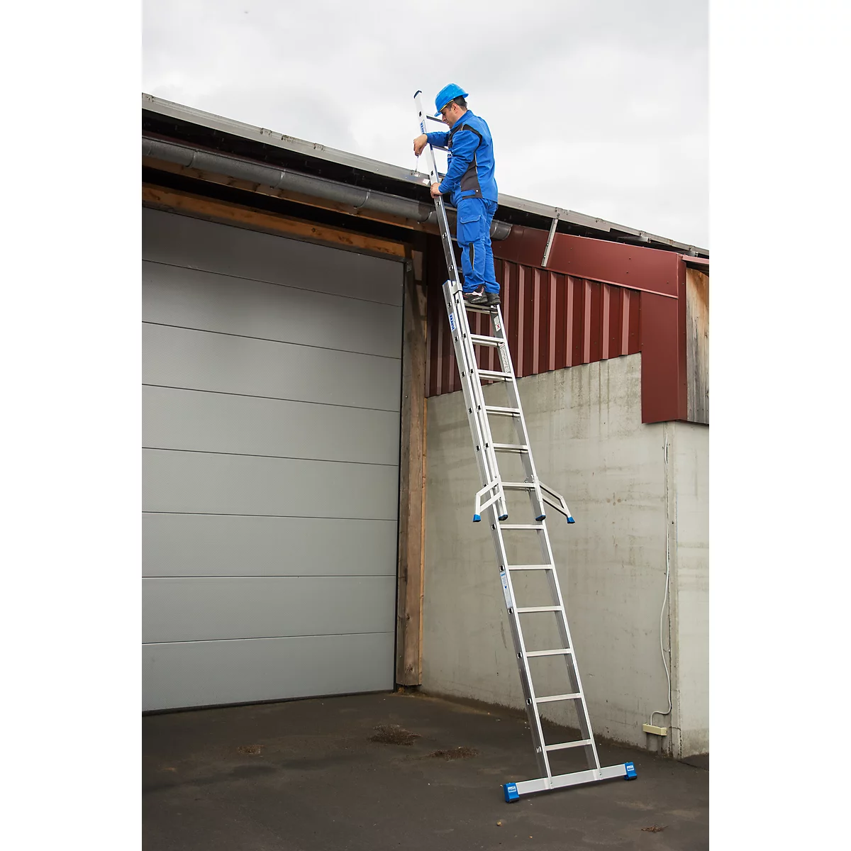 Alu-schuifladder Stabilo, 2-delig, 2 x 12 sporten, met dwarssteun en Trigon-dwarssteun