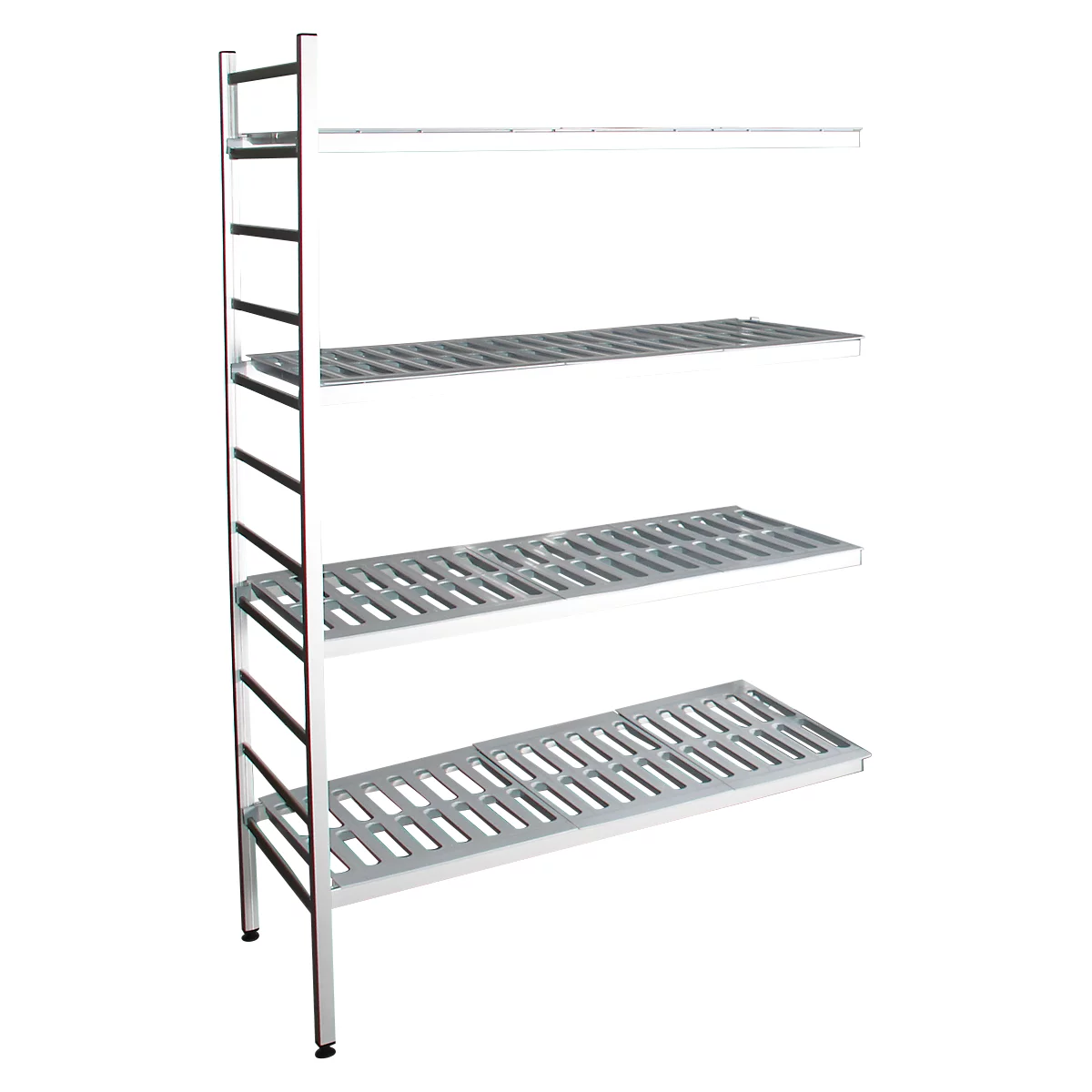 aluminium legbordstelling, aanbouwsectie, met 4 roosterborden van kunststof, H 1950 x B 1000 x D 400 mm