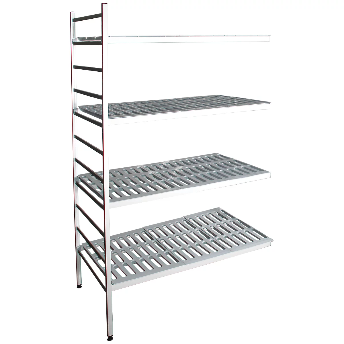 aluminium legbordstelling, aanbouwsectie, met 4 roosterborden van kunststof, H 1950 x B 1000 x D 600 mm