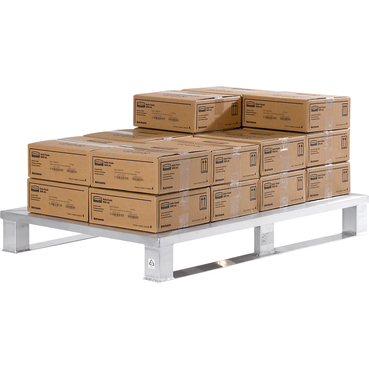 Aluminium pallets, geanodiseerd, aan 4 zijden onderrijdbaar, L 1200 x B 800 x H 150 mm, 5 mm dik, tot 1000 kg