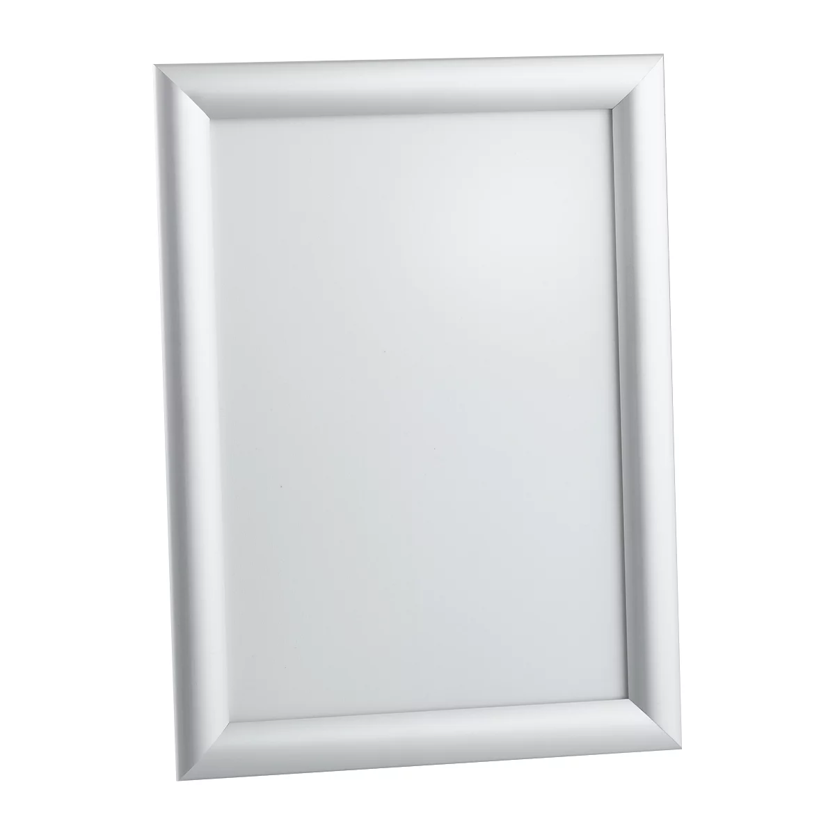 An empty, silver frame, slightly angled from above.