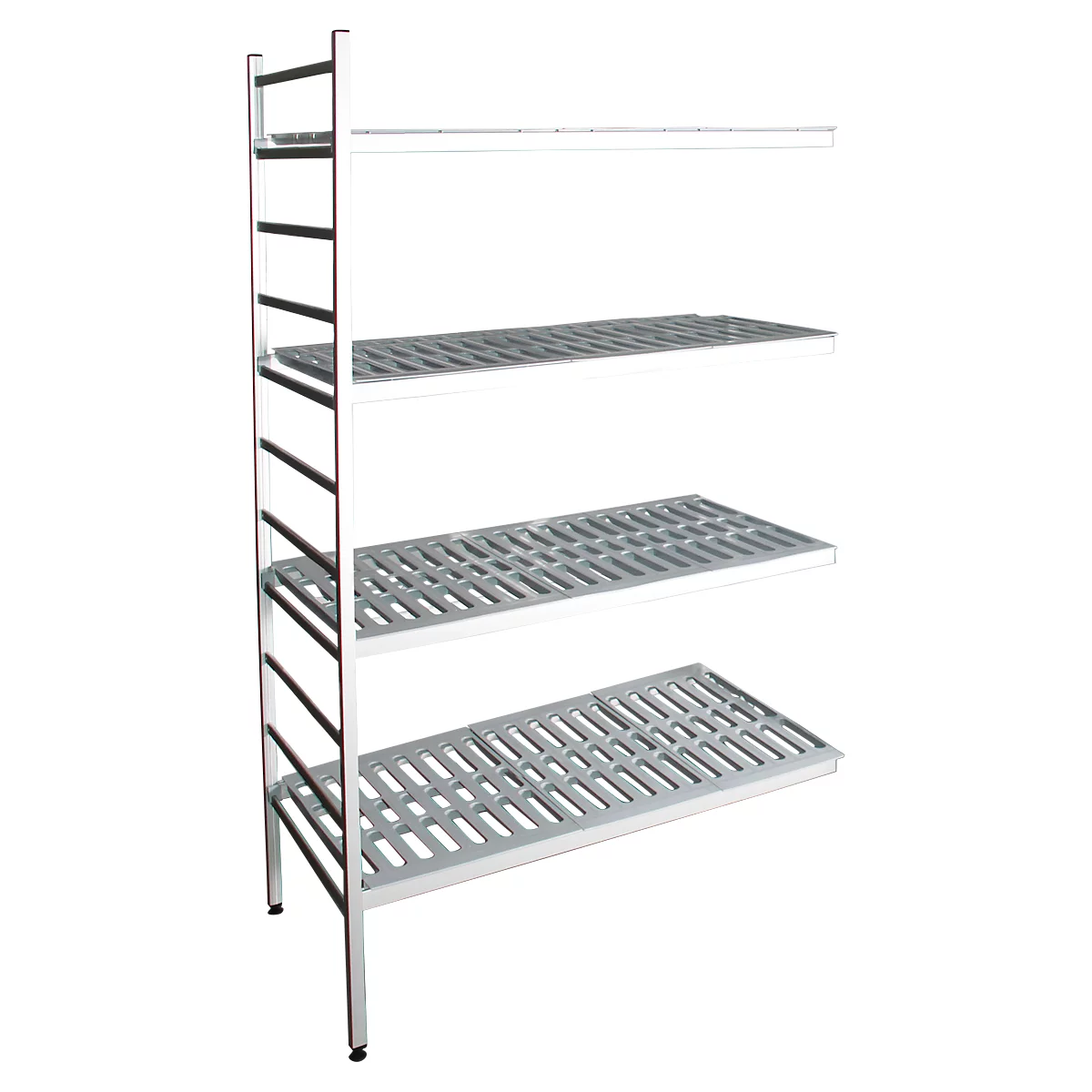 Aluminium-Steckregal, Anbaufeld, mit 4 Kunststoff-Rost-Fachböden, H 1800 x B 800 x B 500 mm