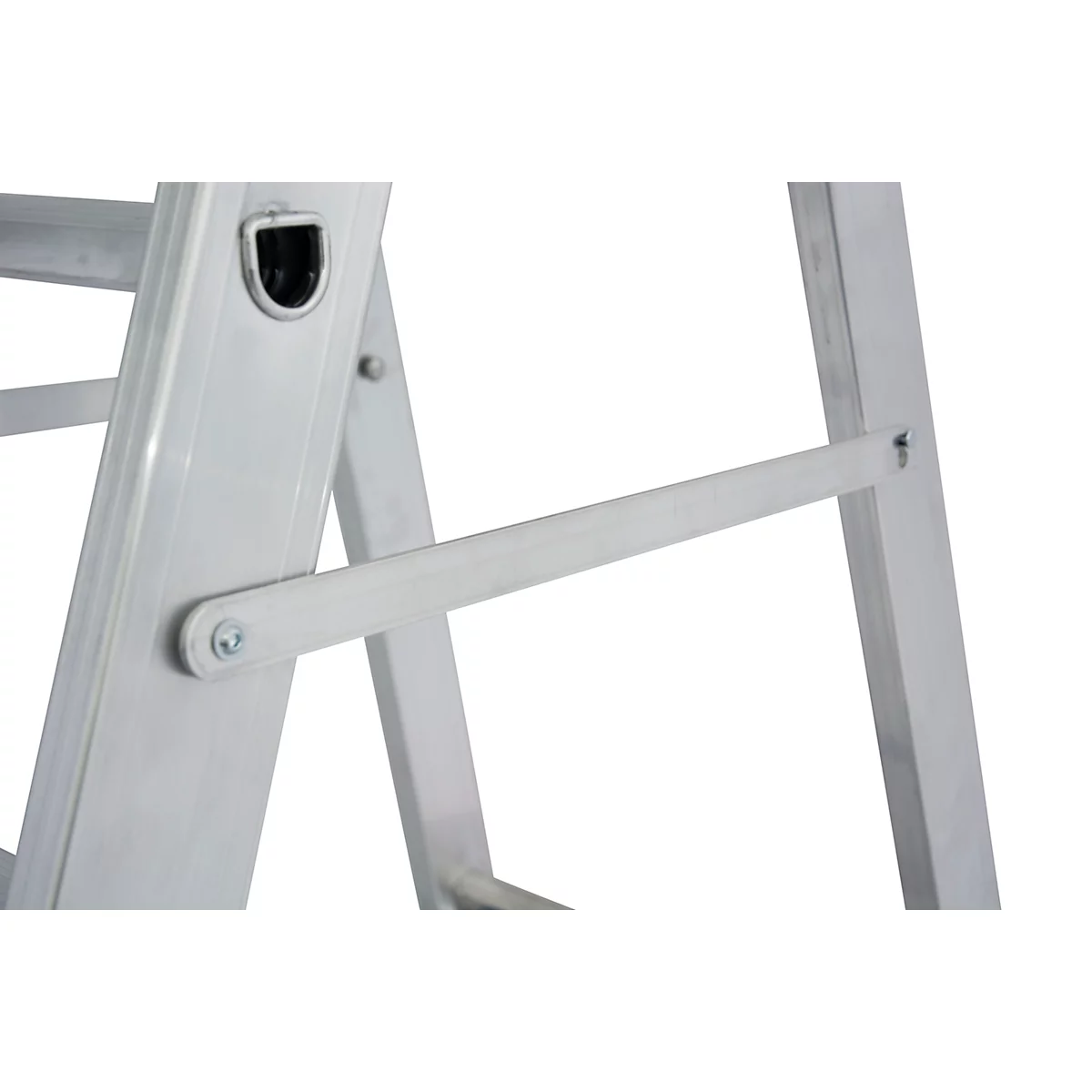 Aluminium trapladder, met groot platform, met veiligheidsbeugel en ketting, 14 treden