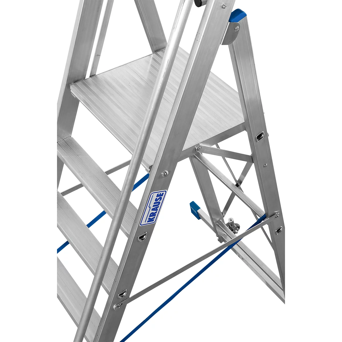 Aluminium trapladder, met groot platform, met veiligheidsbeugel en ketting, 7 treden
