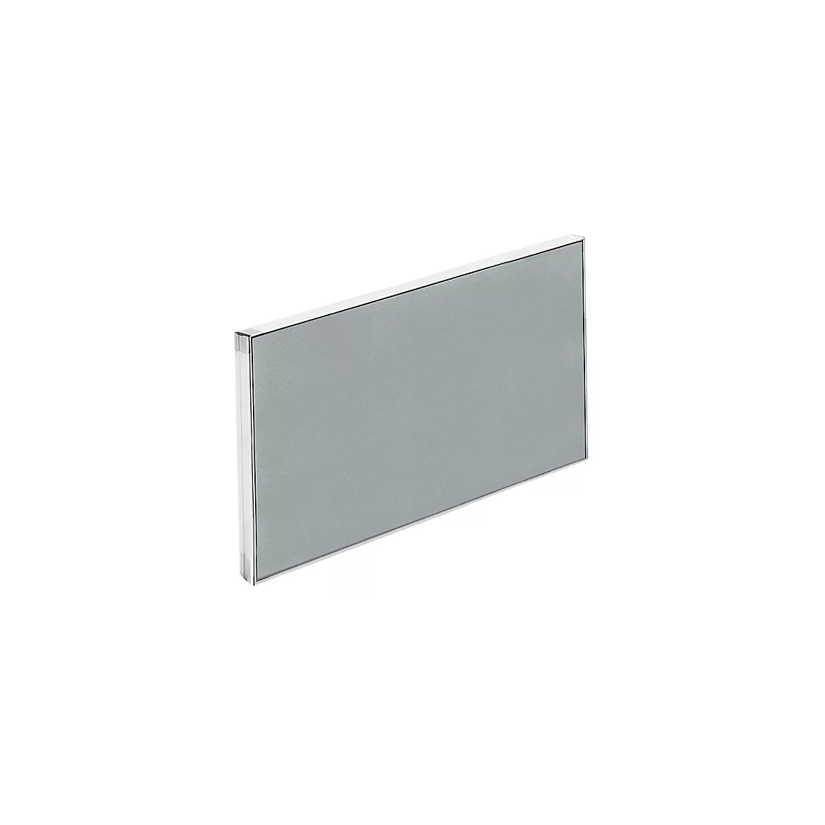 Rectangular gray panel with a silver frame against a white background.