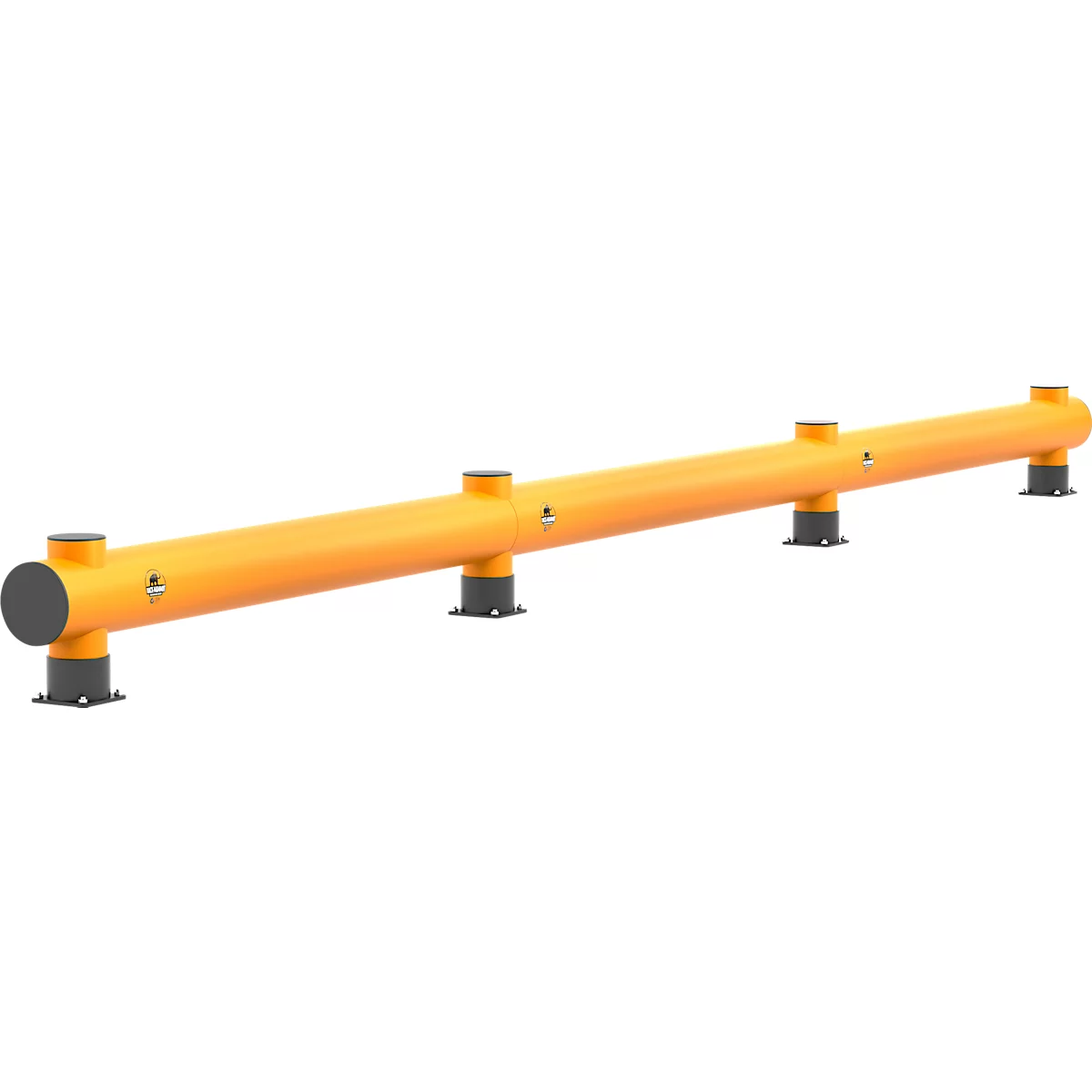 Gele buizenbeschermingsbarrière met grijze voeten. Het dient als bescherming.