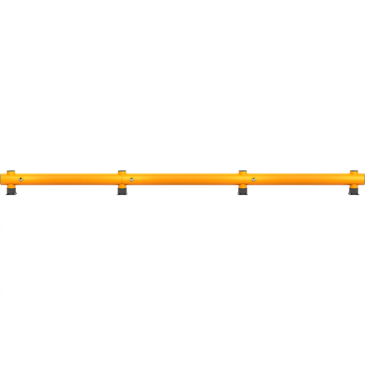 Gelb-oranger Rohrbügel. Horizontal angebracht, mit schwarzen Halterungen.