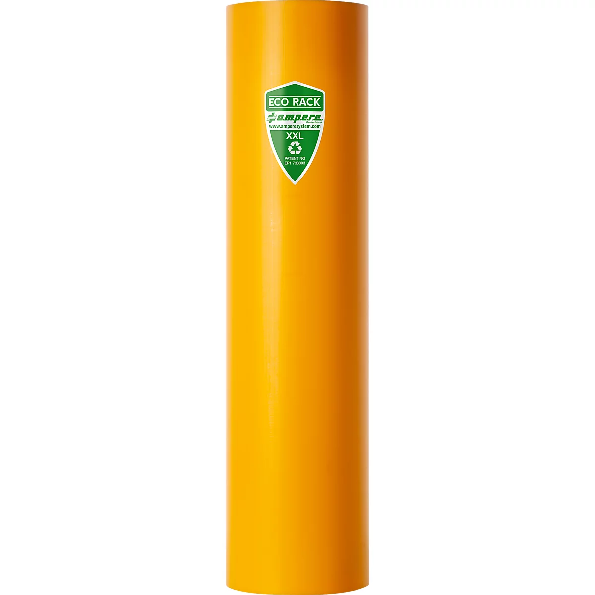 Gelber Müllbehälter, länglich, mit grünem Logo "Eco Rack Ampere XXL".