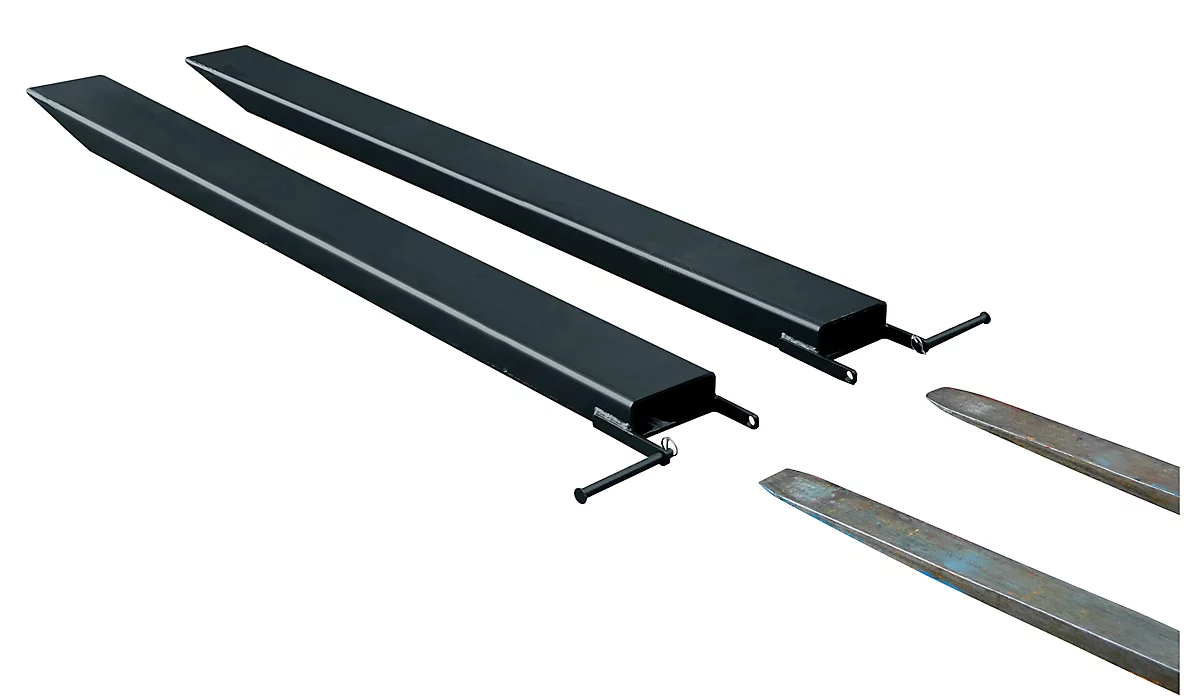 Ampliación de horquilla para carretillas industriales, modelo abierto, L 2000 x An 100 x 40 mm, negro