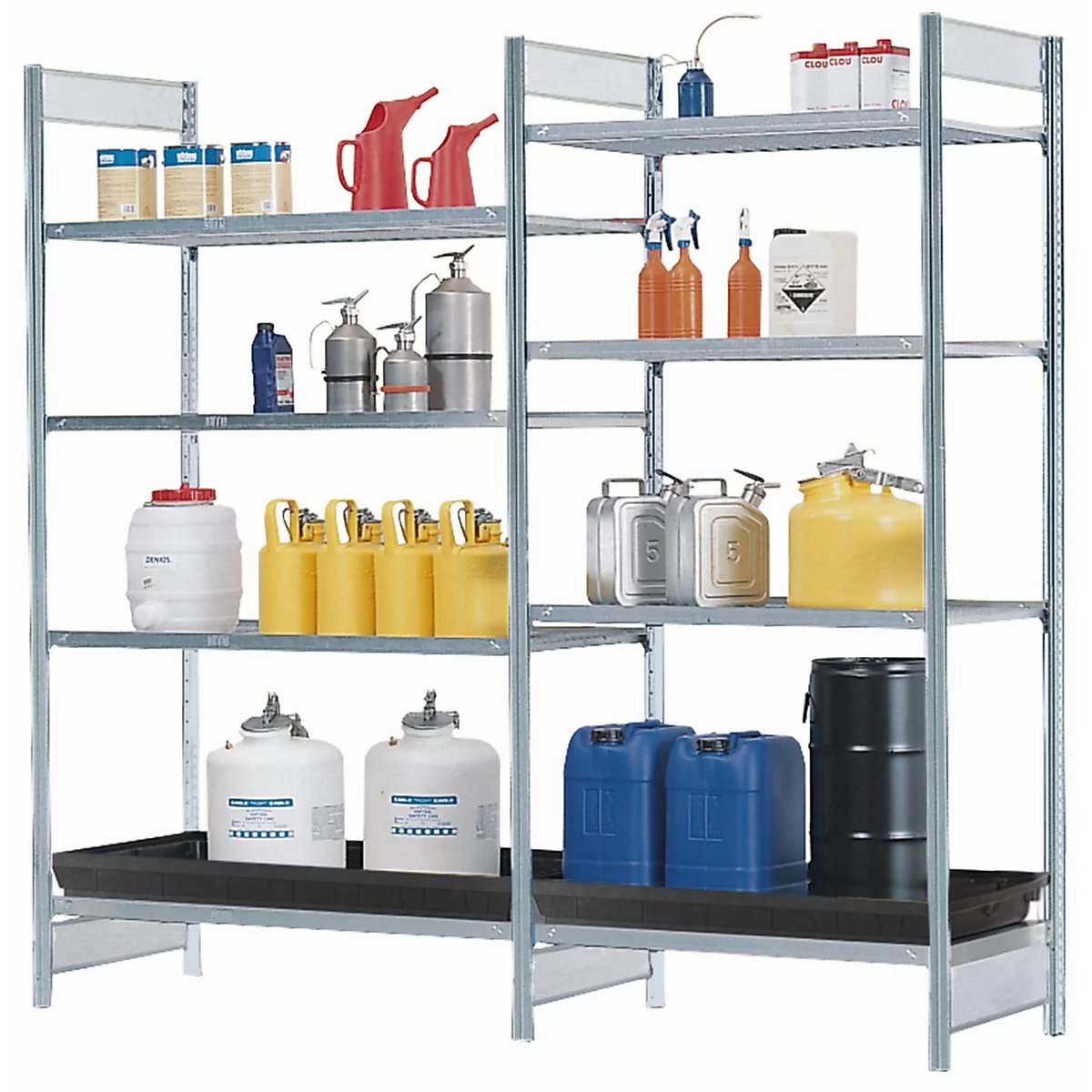 Anbauregal RSG-V 1064 für Gefahrstoffregal asecos RSG-V 1064, B 1010 x T 640 x H 2000 mm, mit 28 l PE-Auffangwanne, 3 Stahl-Gitterostböden