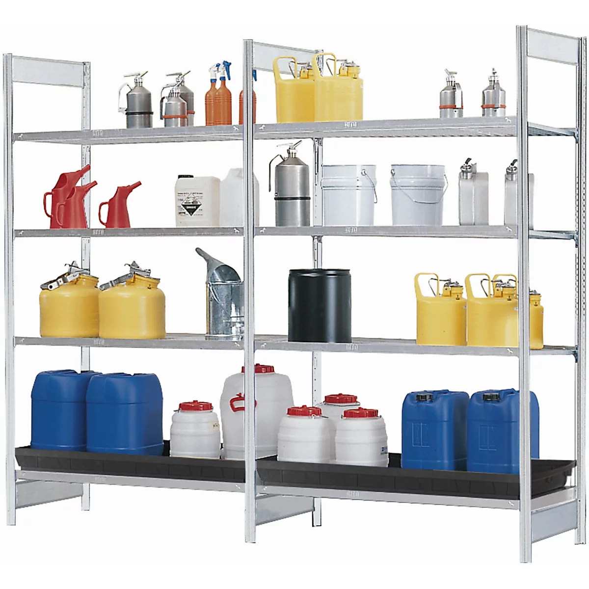 Anbauregal RSG-V 1364 für Gefahrstoffregal asecos RSG-V 1364, B 1310 x T 640 x H 2000 mm, mit 36 l PE-Auffangwanne, 3 Stahl-Gitterostböden
