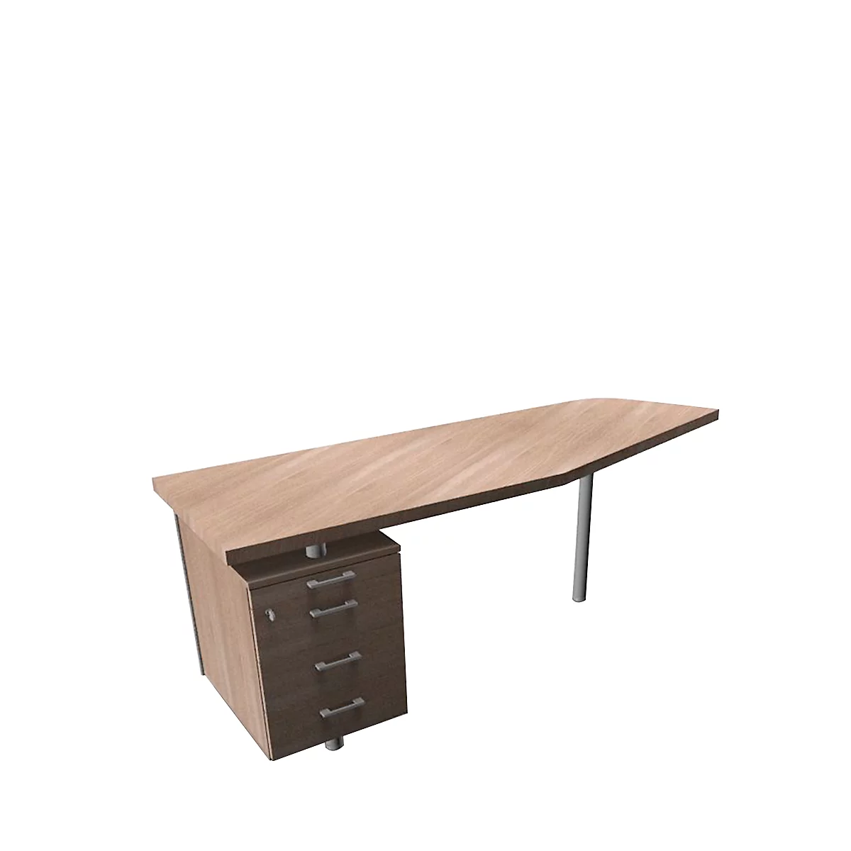 Anbautisch mit Container X-TIME-WORK, Freiform, B 1900/1000 x T 600 x H 740 mm, links, Ulme/Alu