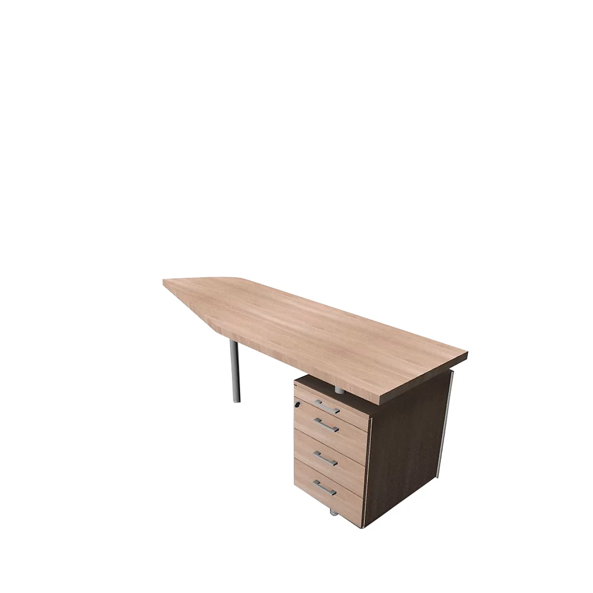Anbautisch mit Container X-TIME-WORK, Freiform, B 1900/1000 x T 600 x H 740 mm, rechts, Ulme/alu