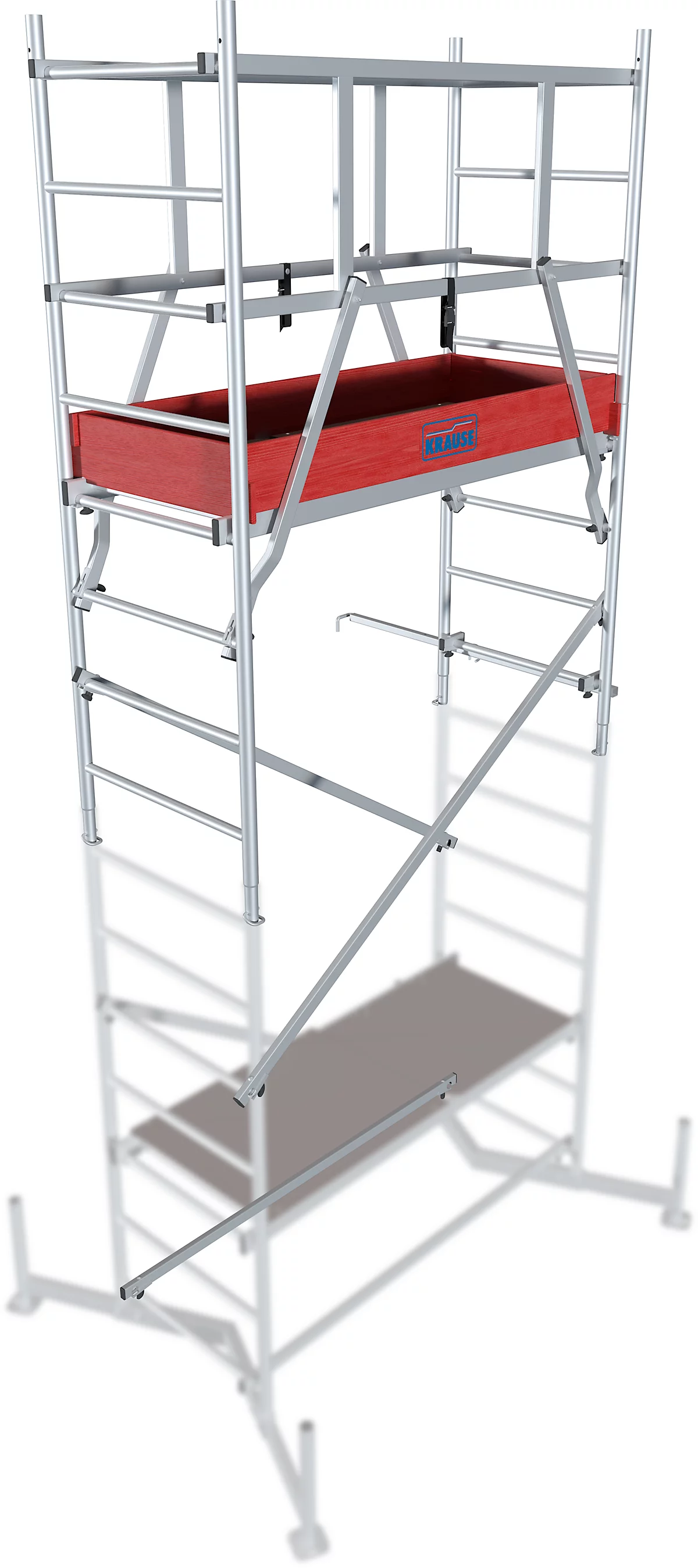 Andamio de trabajo MONTO ClimTec, altura de trabajo 3 m, plataforma ajustable en altura con escotilla, viga en V, hasta 200 kg/m, aluminio
