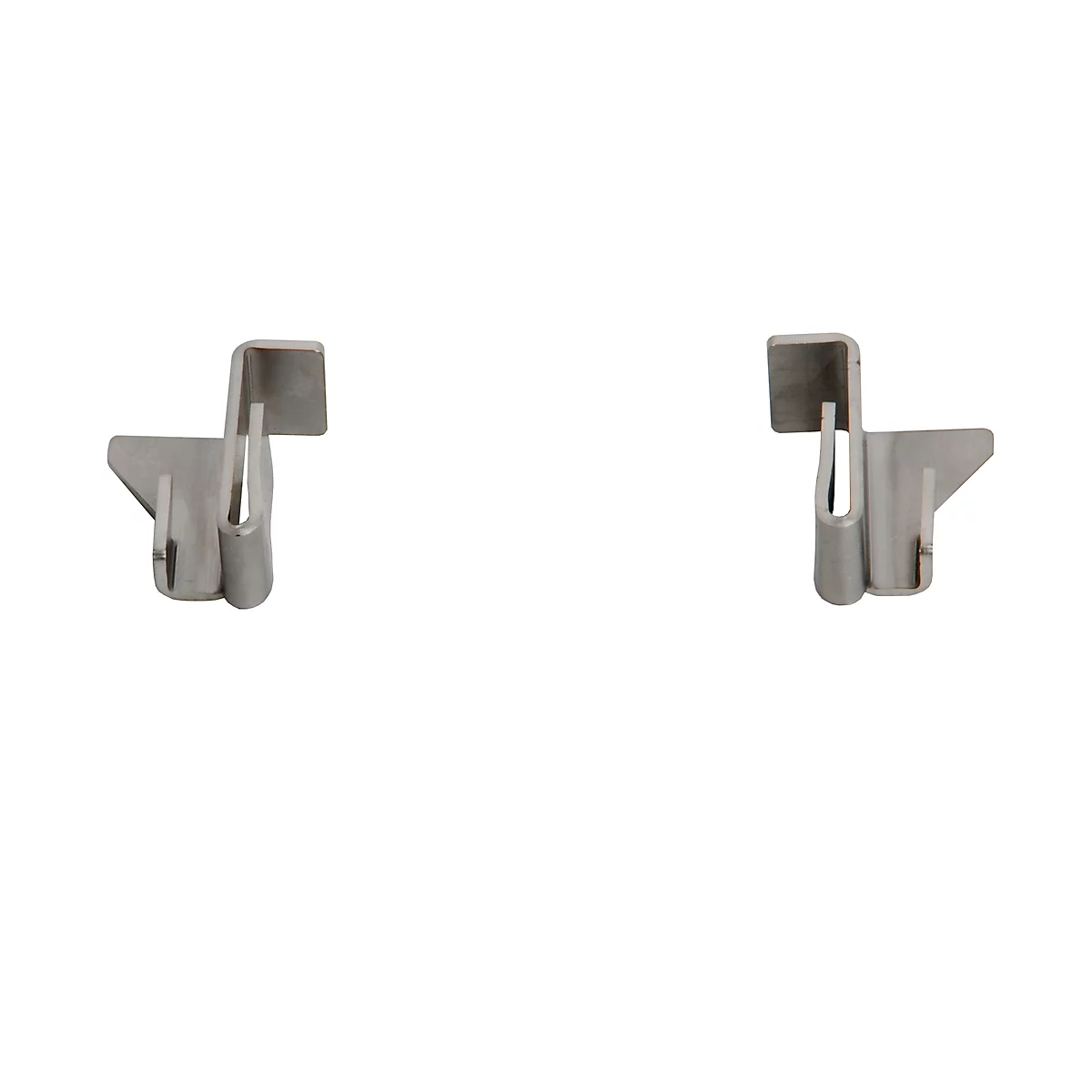 Two metal clips in detail, against a white background.