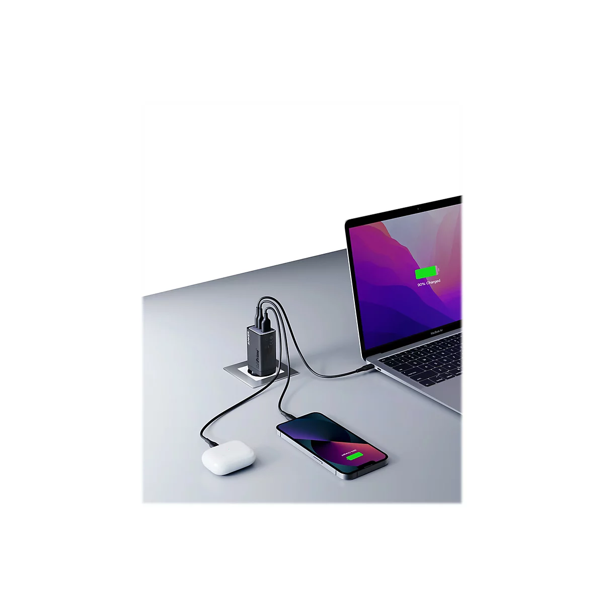 Anker 735 - Netzteil - 65 Watt - 5 A - Anker PowerIQ 4.0 - 3 Ausgabeanschlussstellen (USB Typ A, 2 x USB-C)