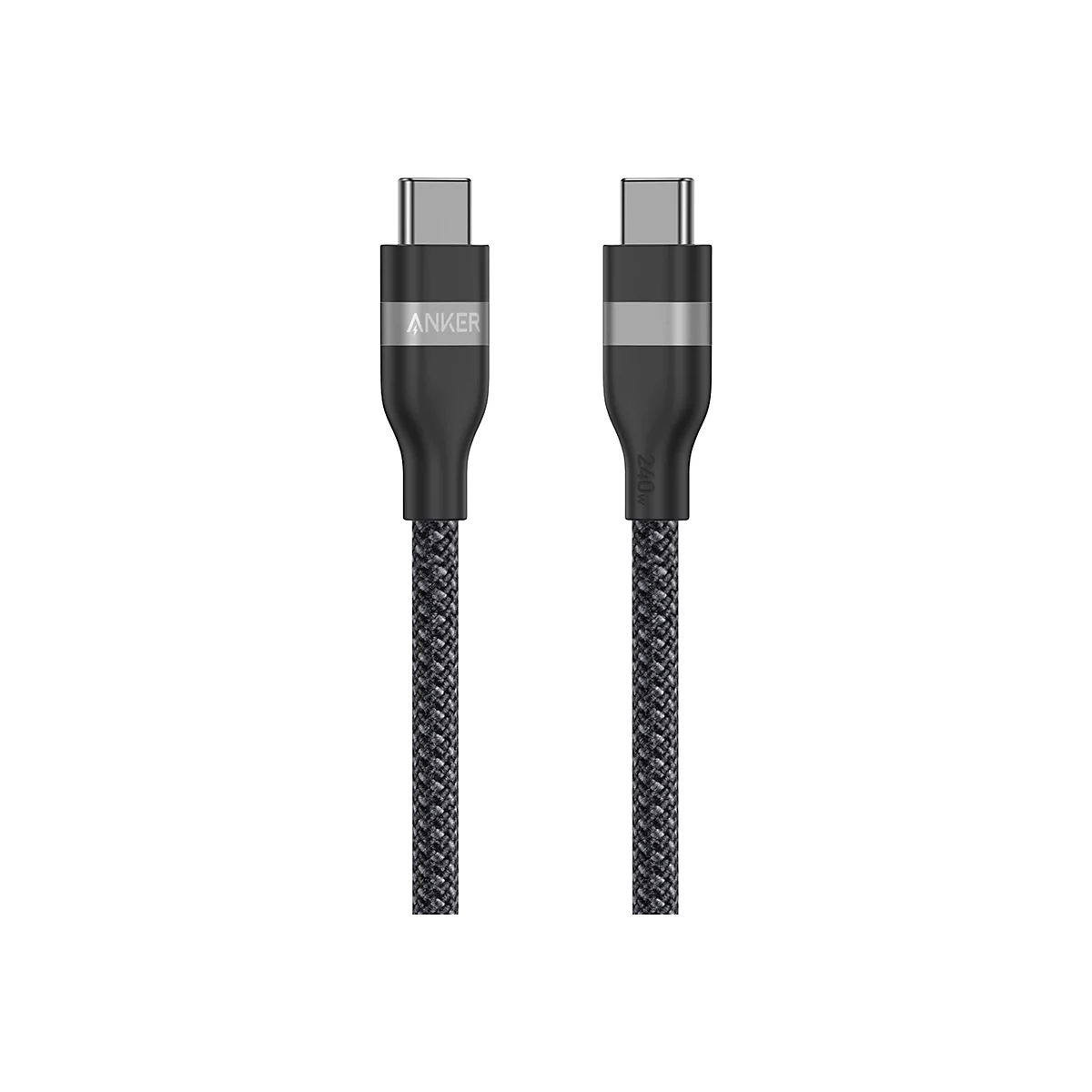 Zwei graue USB-C-Kabelstecker von Anker mit geflochtener Textilummantelung vor weißem Hintergrund.