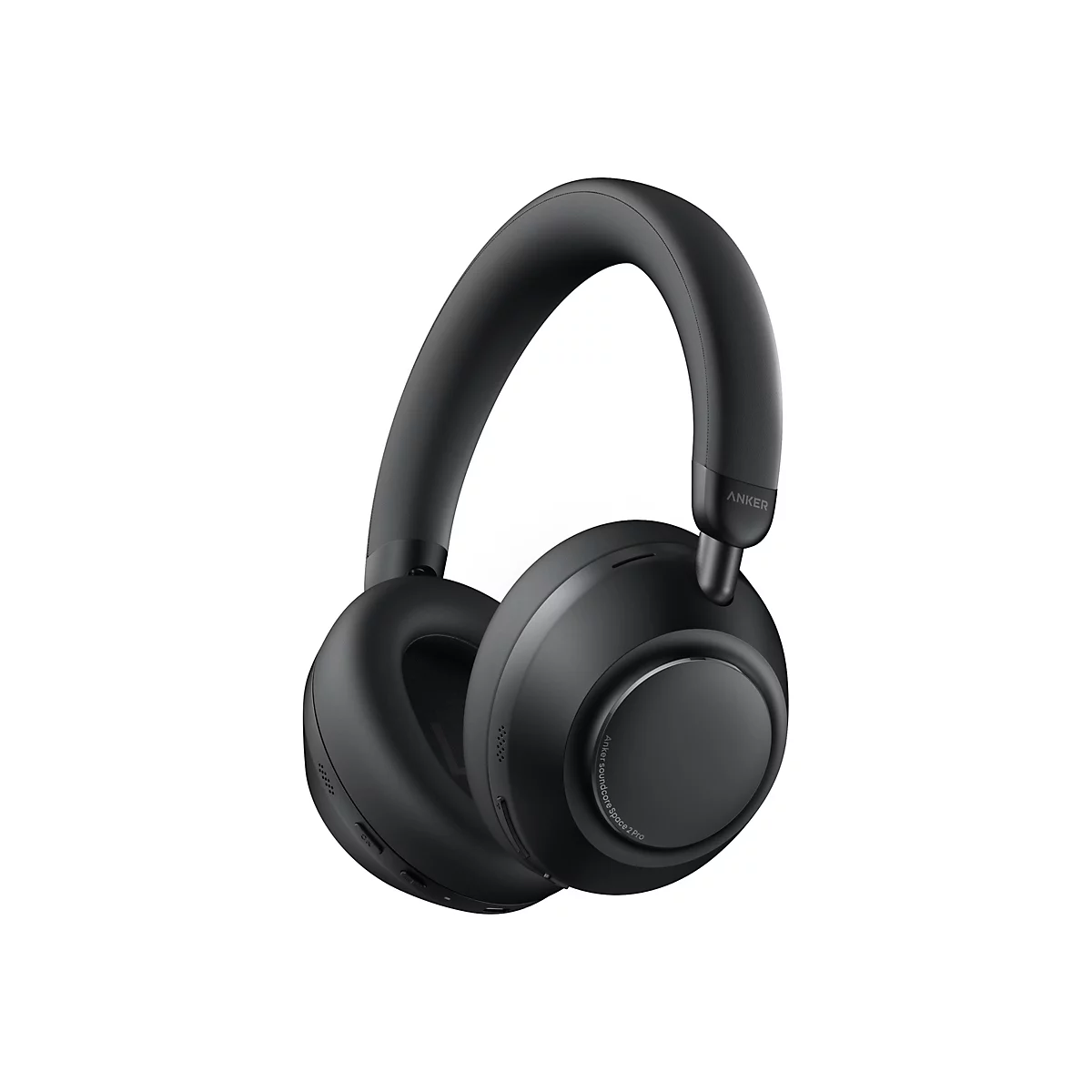Schwarze Over-Ear-Kopfhörer Soundcore Space 2 Pro von Anker auf weißem Hintergrund.