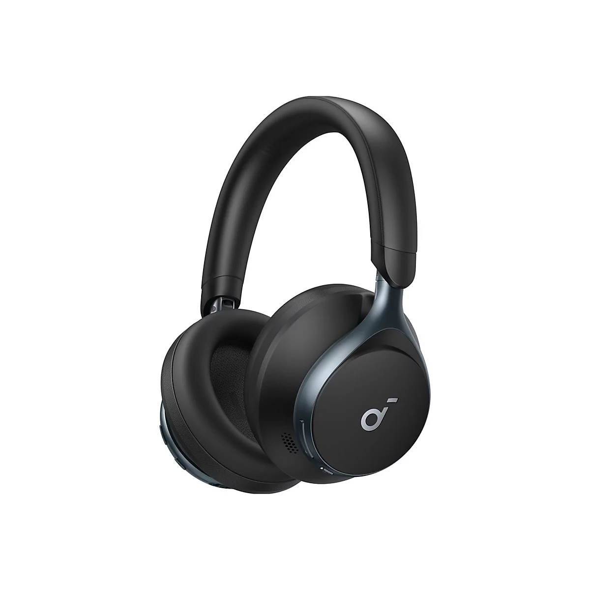 Schwarze kabellose Over-Ear-Kopfhörer mit Soundcore-Logo auf weißem Hintergrund.