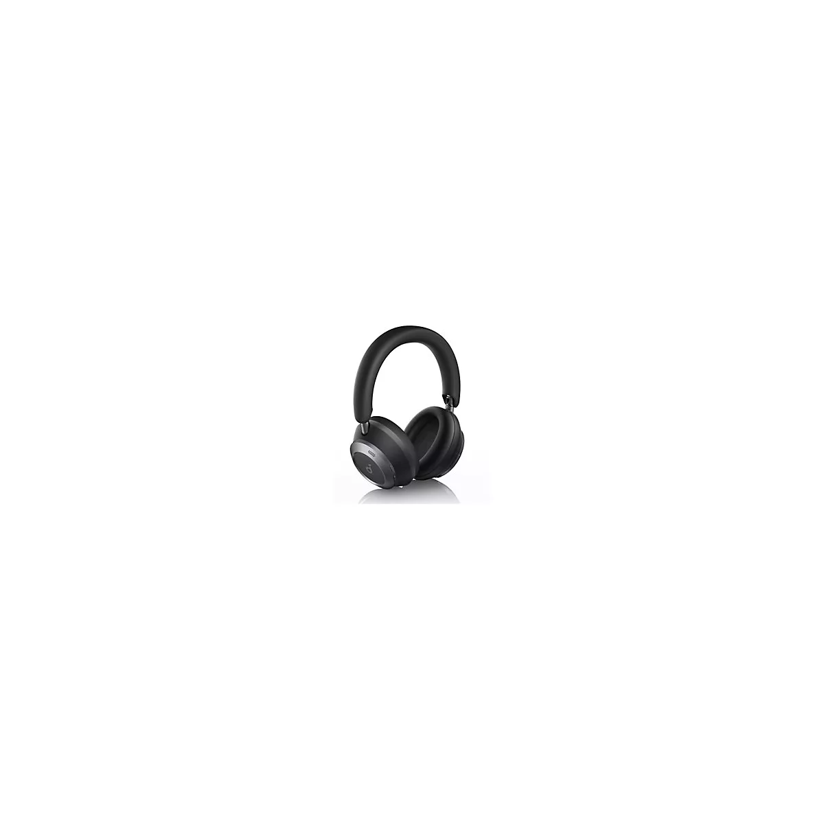 Schwarze kabellose Over-Ear-Kopfhörer vor weißem Hintergrund.