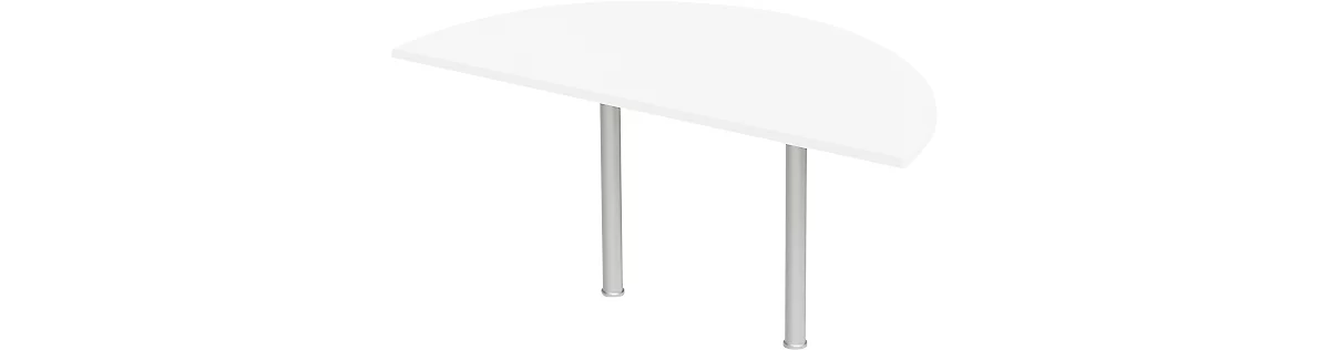 Ansatztisch, Halbkreis, Ø 1600 mm, weiß/weißalu