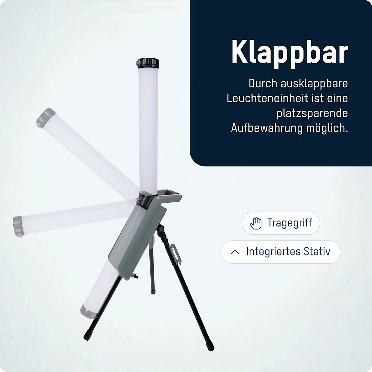 ANSMANN LED-Tower WL7000AC Flex, 7000 Lumen, 360° Abstrahlwinkel, 6500K, IP54, IK07, Integriertes Stativ & Steckdose, schwarz