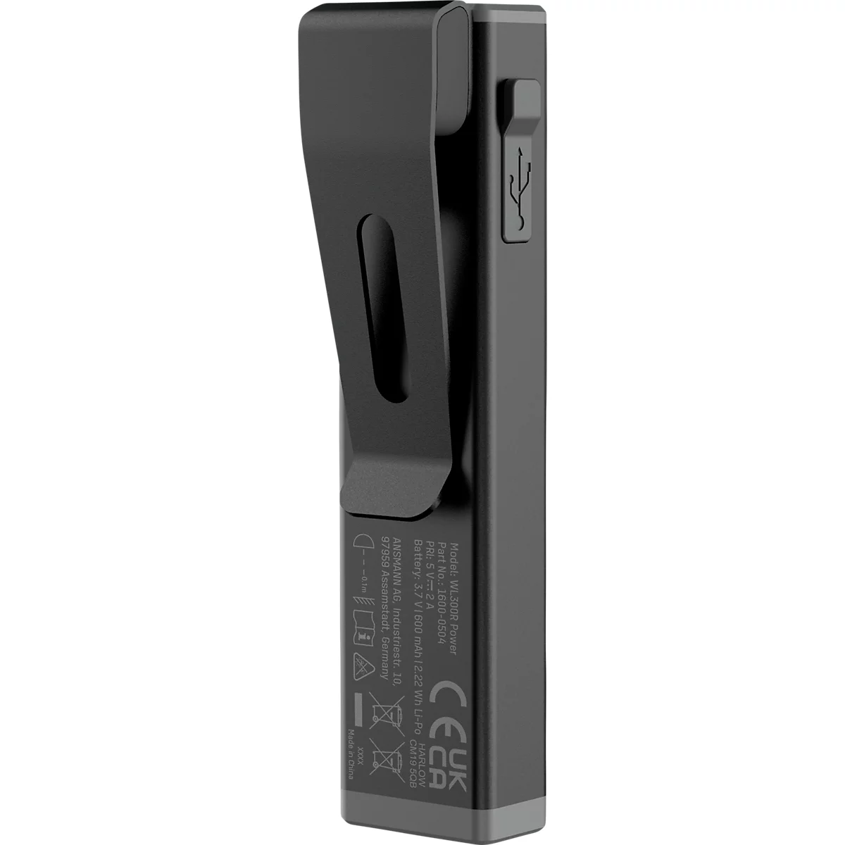 ANSMANN Mini-Booster 500R lampe de travail, fonction Boost, jusqu'à 500 lumens, COB-LED, 6000K, avec aimant et clip, noir