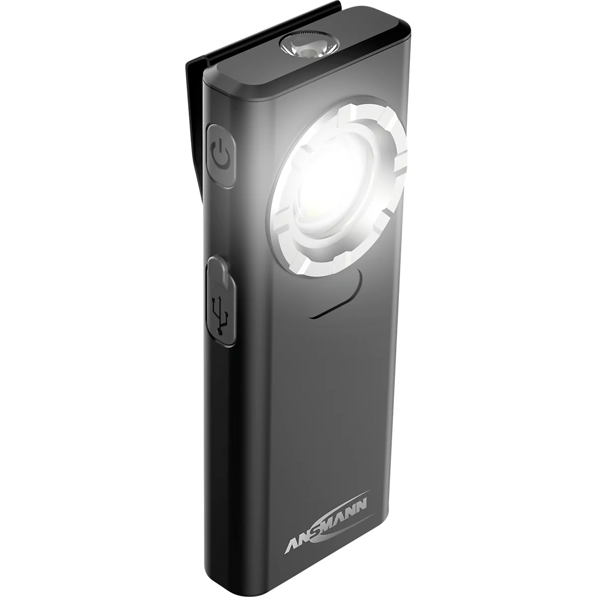 ANSMANN WL1200R-DS Lampe de travail, 1 200 lumens, batterie, IPX6/IK07, trois niveaux de luminosité, avec aimant de maintien et clip ceinture, noir