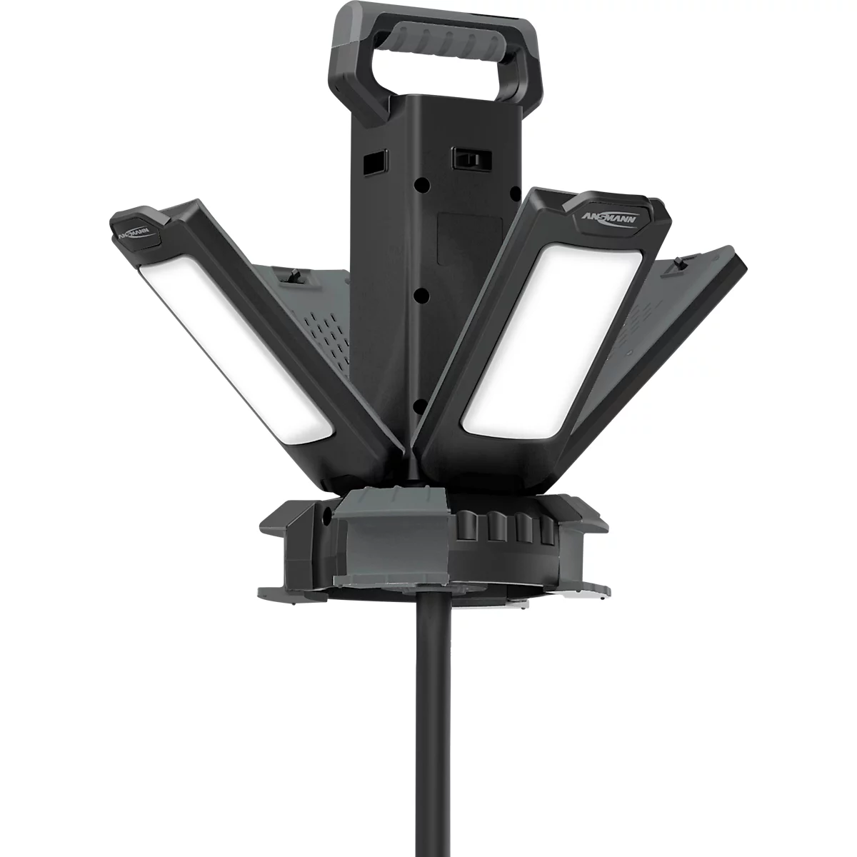 ANSMANN WL14000AC quad LED-spot, 14.000 lumen, 4× 30 W SMD LED's, netvoeding, verstelbaar, statief en magneetvoet, zwart