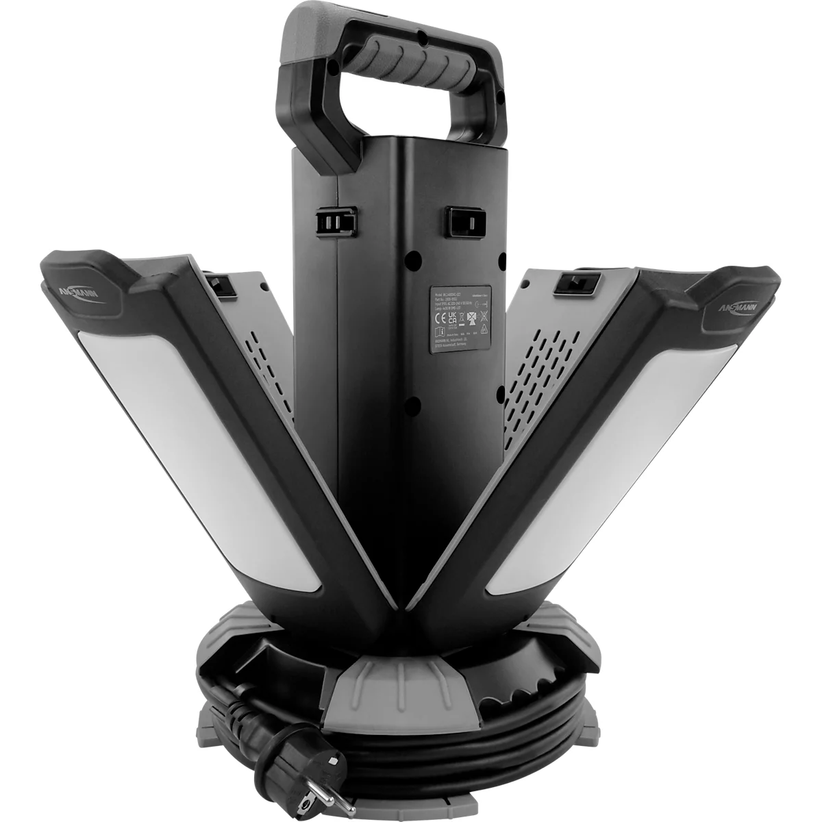ANSMANN WL14000AC quad LED-spot, 14.000 lumen, 4× 30 W SMD LED's, netvoeding, verstelbaar, statief en magneetvoet, zwart