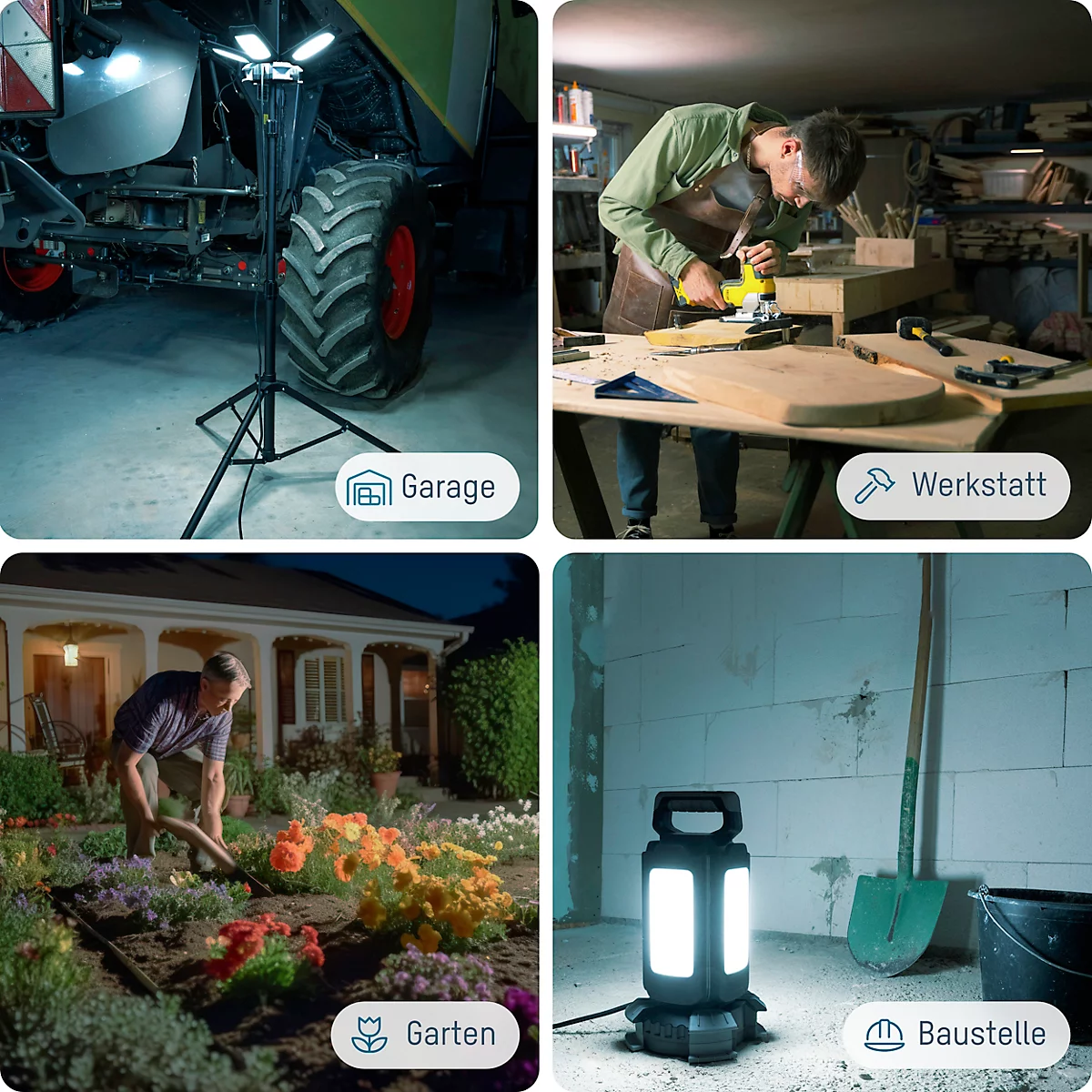 ANSMANN WL14000AC Vierfach-LED Strahler, 14.000 Lumen, 4× 30 W-SMD LEDs, Netzbetrieb, Verstellbar, Stativ und Magnetfuß, schwarz
