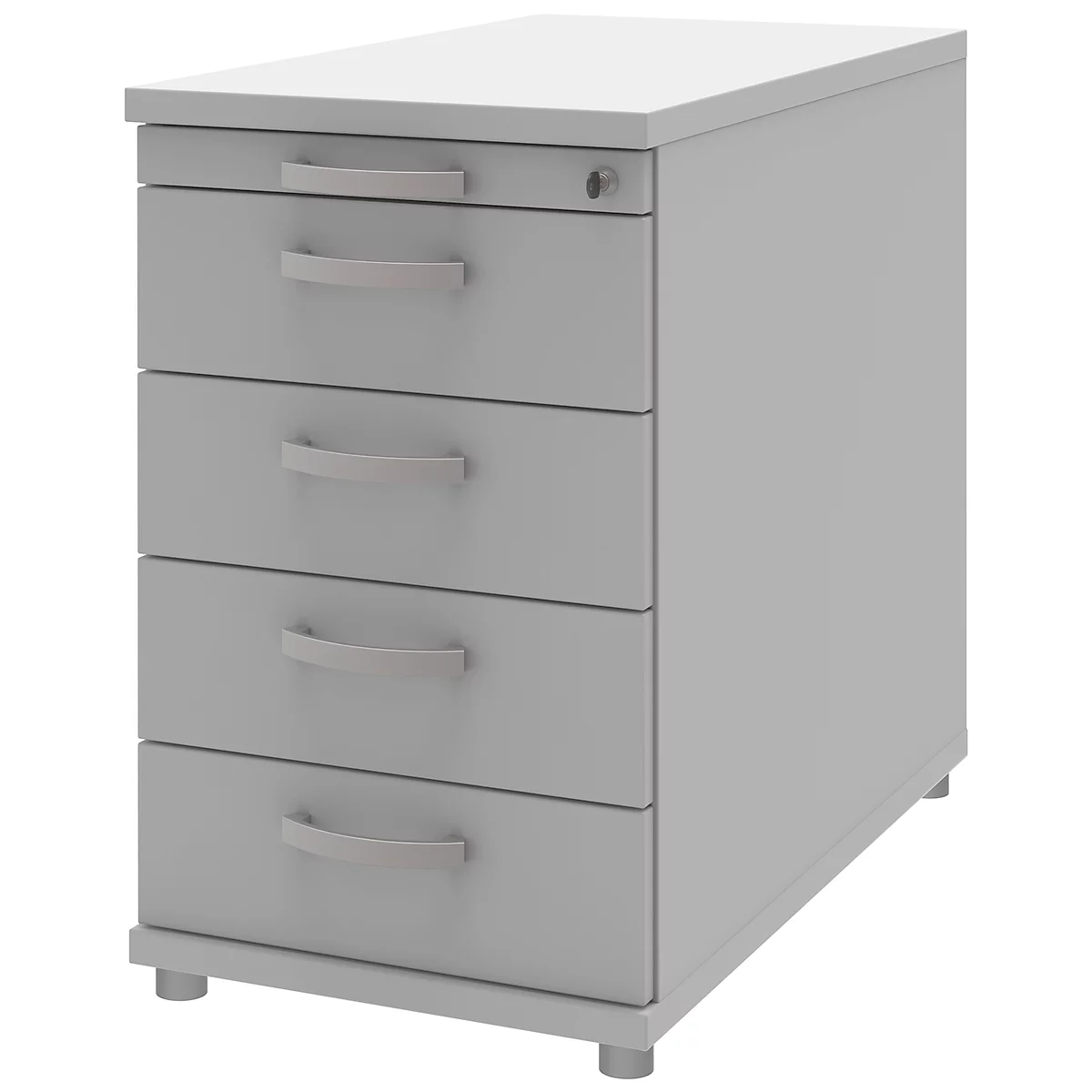 Anstellcontainer BARI, 4 Schübe & 1 Utensilienauszug, abschließbar, B 433 x T 800 x H 720 mm, hellgrau