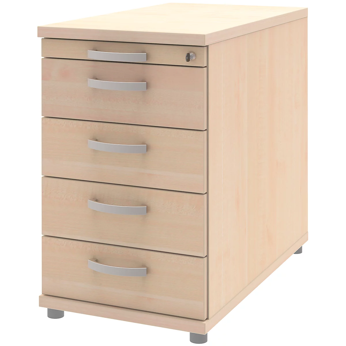 Anstellcontainer BARI, Materialauszug, 4 Schubkästen, abschließbar, B 433 x T 800 x H 720 mm, Ahorn-Dekor