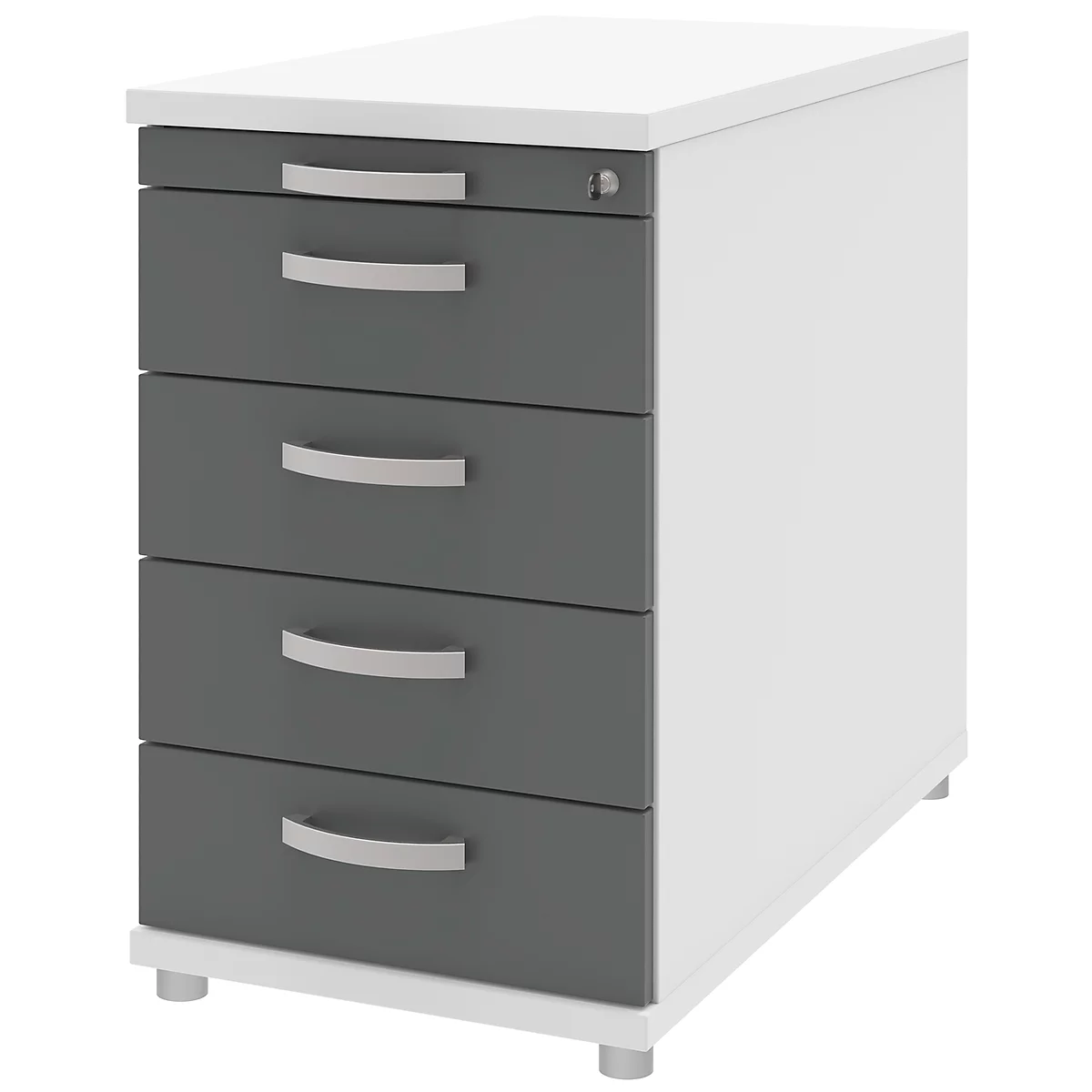 Anstellcontainer BARI, Materialauszug, 4 Schubkästen, abschließbar, B 433 x T 800 x H 720 mm, weiß/anthrazit
