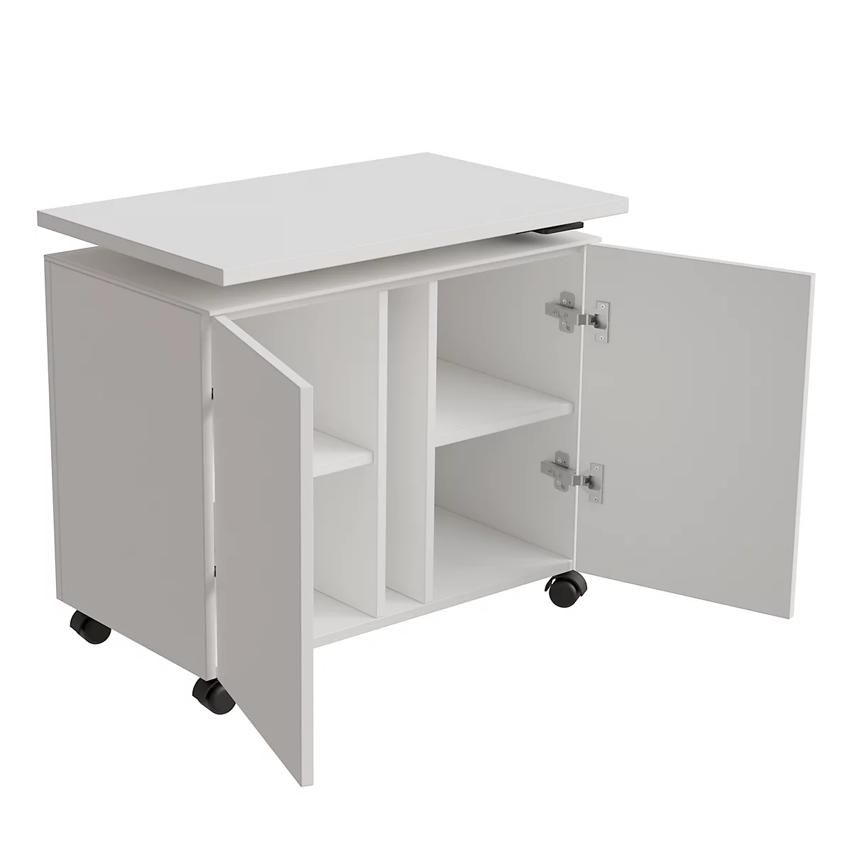 Anstellcontainer SOLUS PLAY, fahrbar, 2 Flügeltüren, B 800 x T 500 x H 720 - 1080 mm, weiß