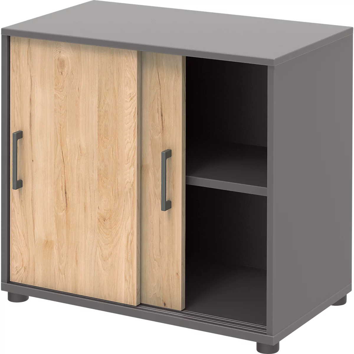 Anstellschrank TEMPIO, aus Holz, 2 Schiebetüren, 2 OH, B 800 x T 430 x H 740 mm, anthrazit/Hickory Eiche