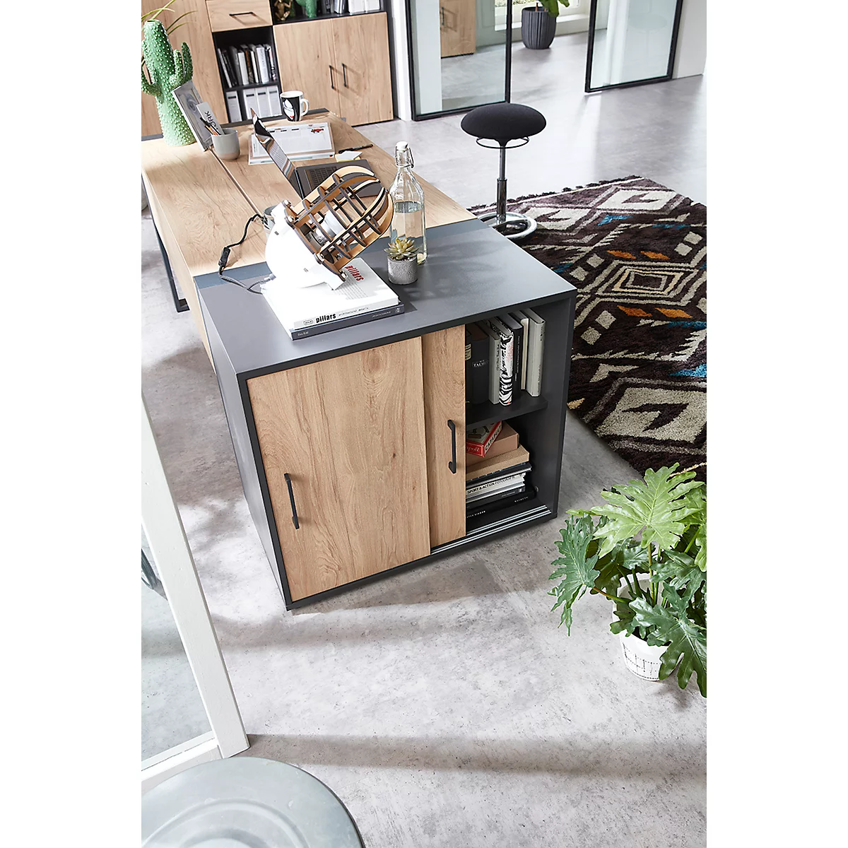 Anstellschrank TEMPIO, aus Holz, 2 Schiebetüren, 2 OH, B 800 x T 430 x H 740 mm, weiß/weiß