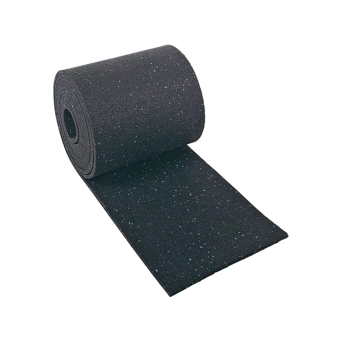 Black rubber roll with irregular surface, partially unrolled.
