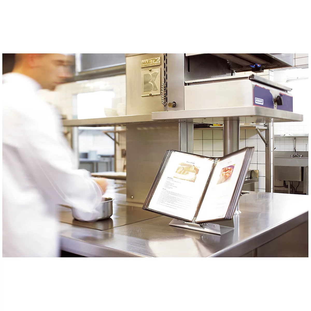 Antibacterieel display board systeem Tarifold Sterifold, tafelstandaard met 10 borden in A4 formaat, uitbreidbaar, zwart