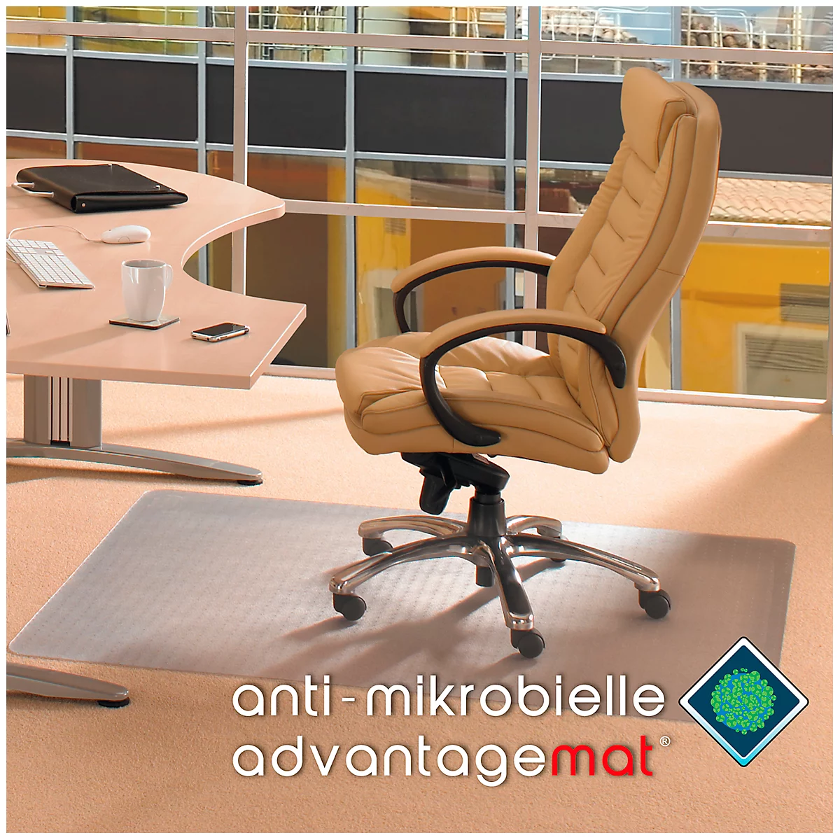 Antibacteriële bureaustoelmat, Ankernoppen, 1200 x 1500 mm