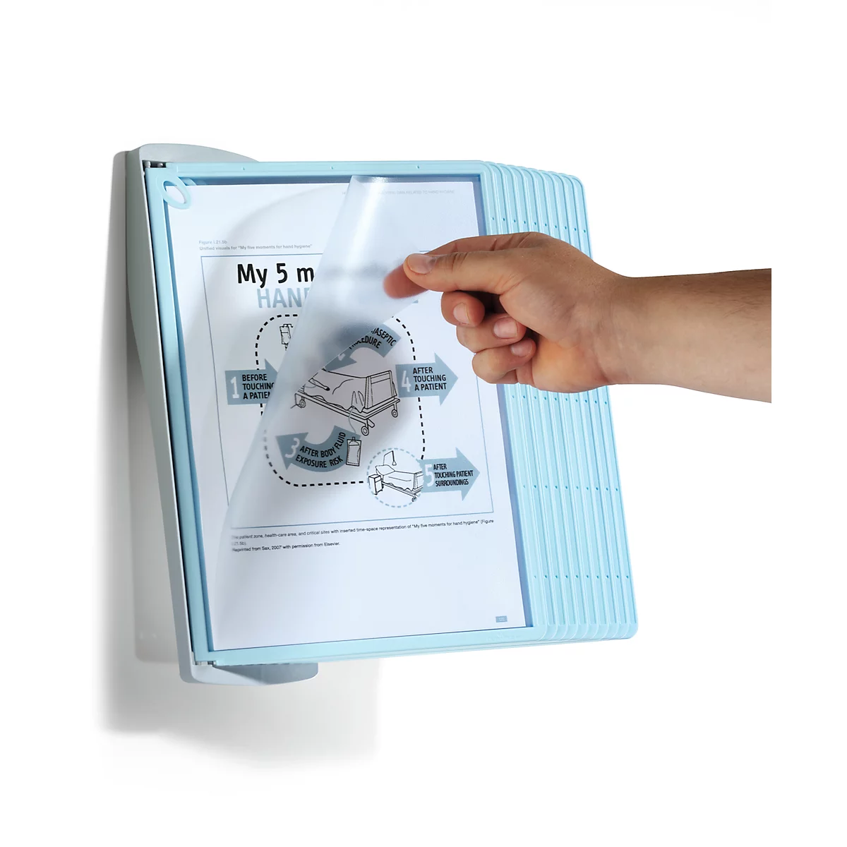 Antibakterielles Sichttafelsystem Durable Sherpa® Bact-O-Clean Wall, Wandhalter mit 10 Tafeln, A4, PP, weiß