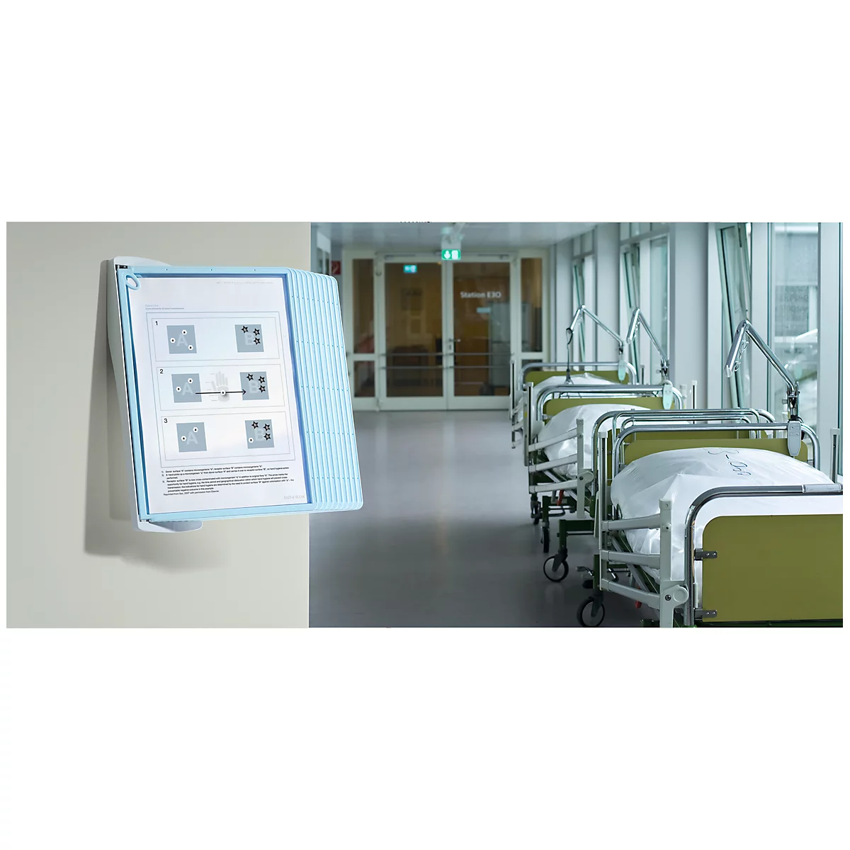 Antibakterielles Sichttafelsystem Durable Sherpa® Bact-O-Clean Wall, Wandhalter mit 10 Tafeln, A4, PP, weiß