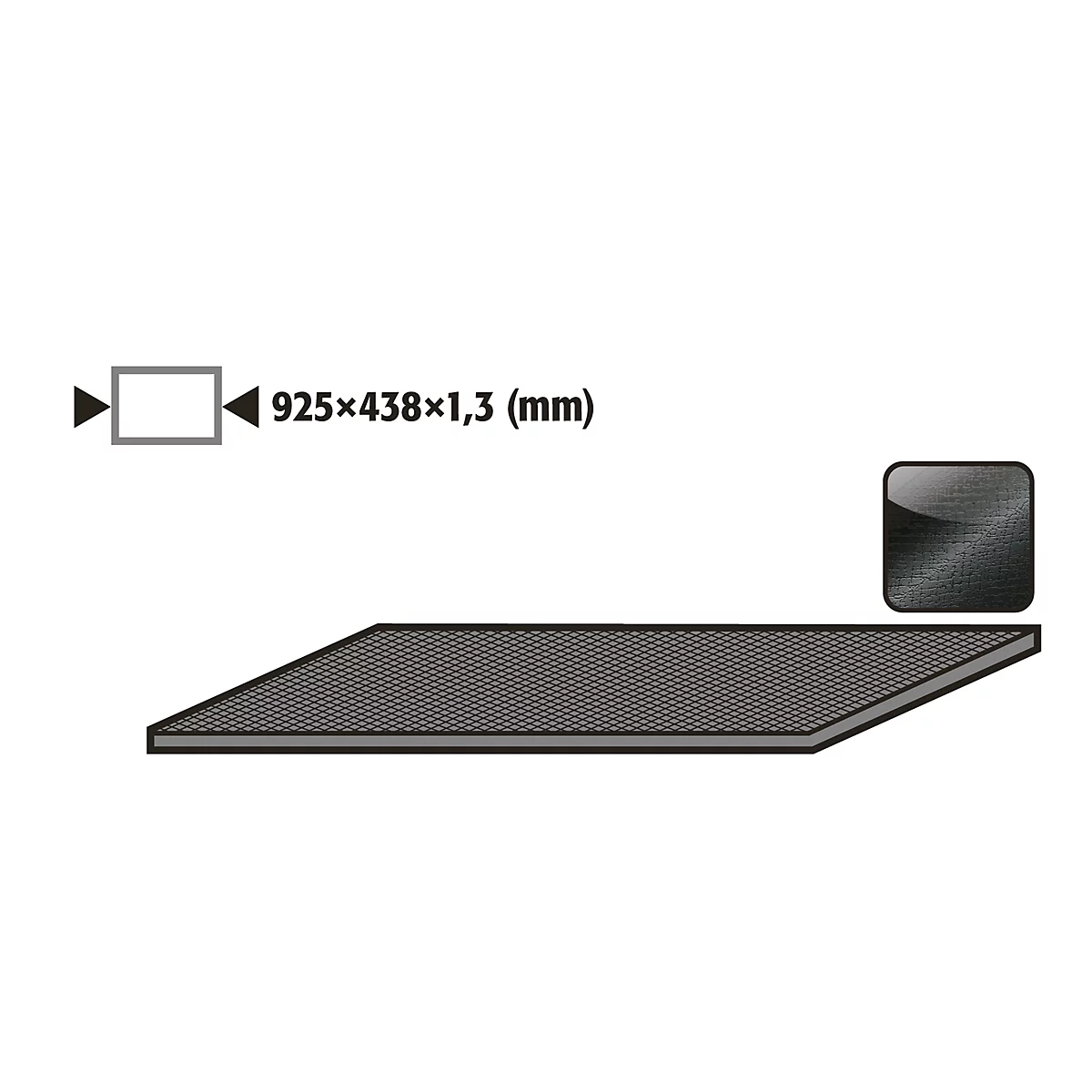 Antislipmat voor asecos veiligheidskasten van de series UB90 en UB30, zwart, B 925 x D 434 x H 1,3 mm